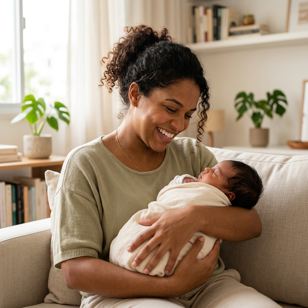 Mãe com bebê recém-nascido — salário-maternidade